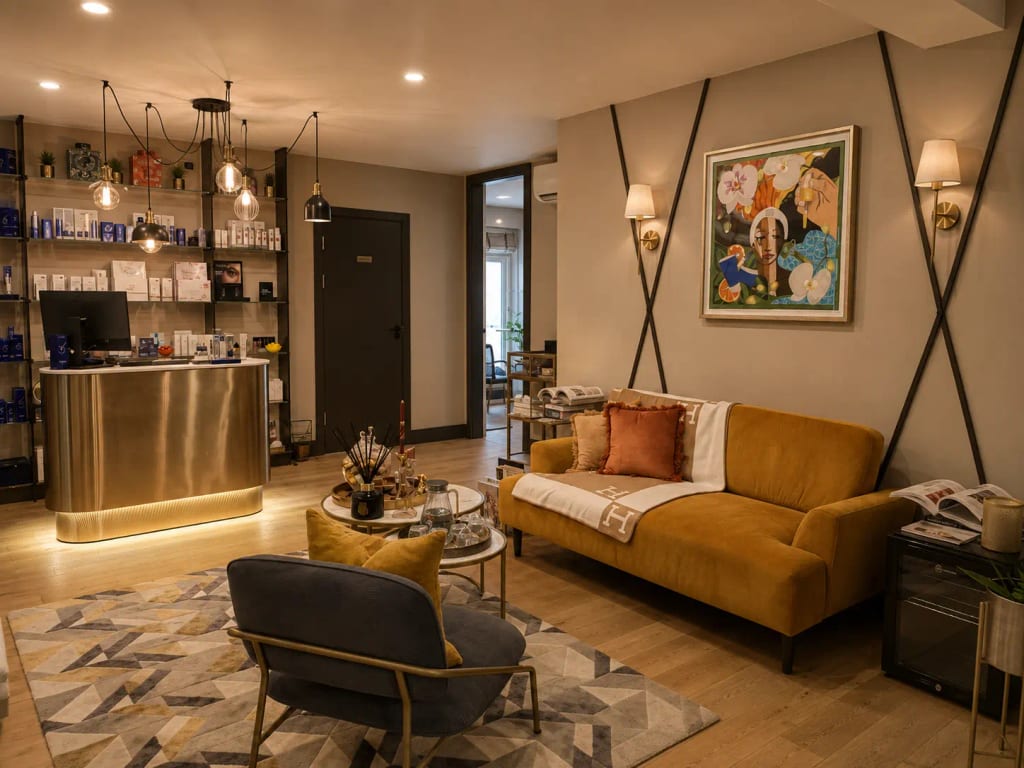 Reception and waiting lounge at Dr Vahe Clinic in Chelsea