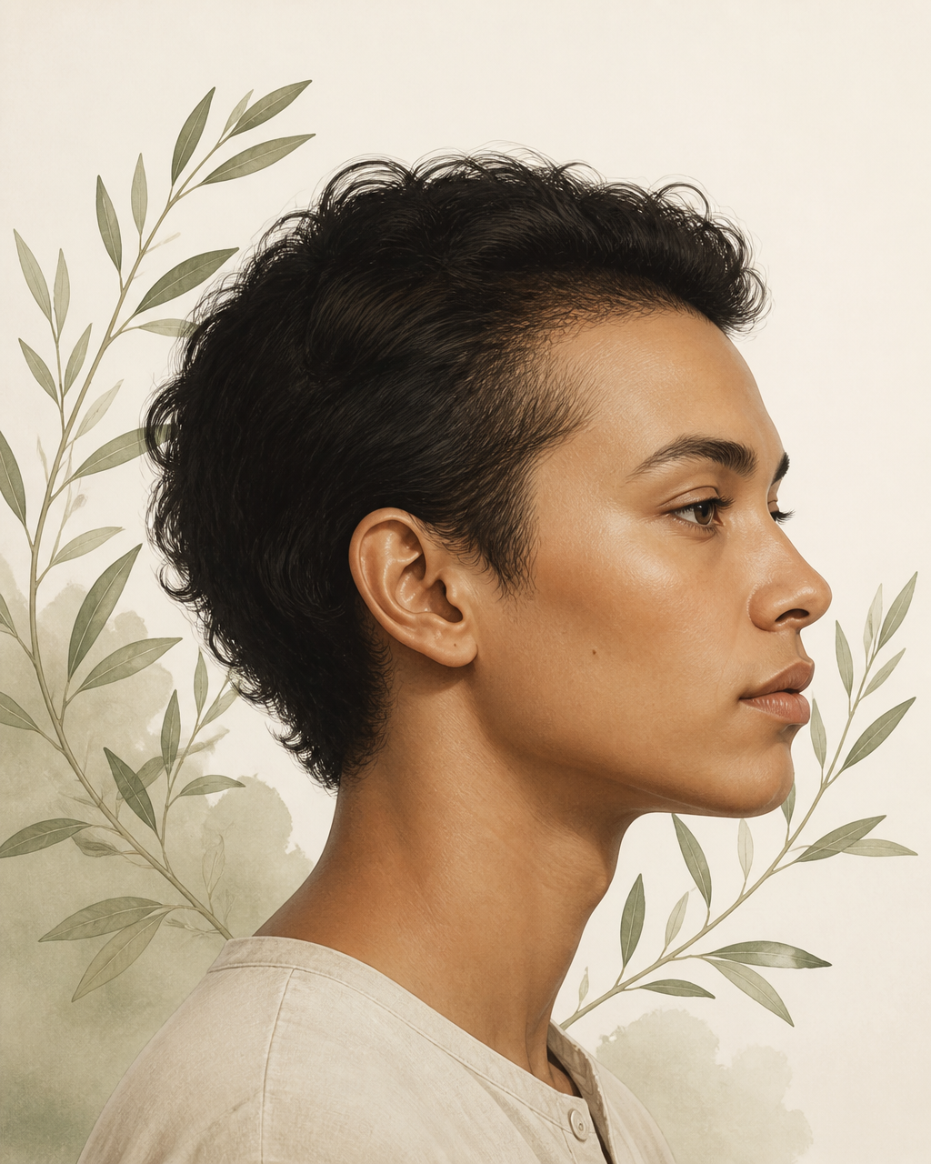 Editorial botanical illustration of a person in side profile representing a doctor-led hair restoration consultation at Dr Vahe Clinic in Chelsea.