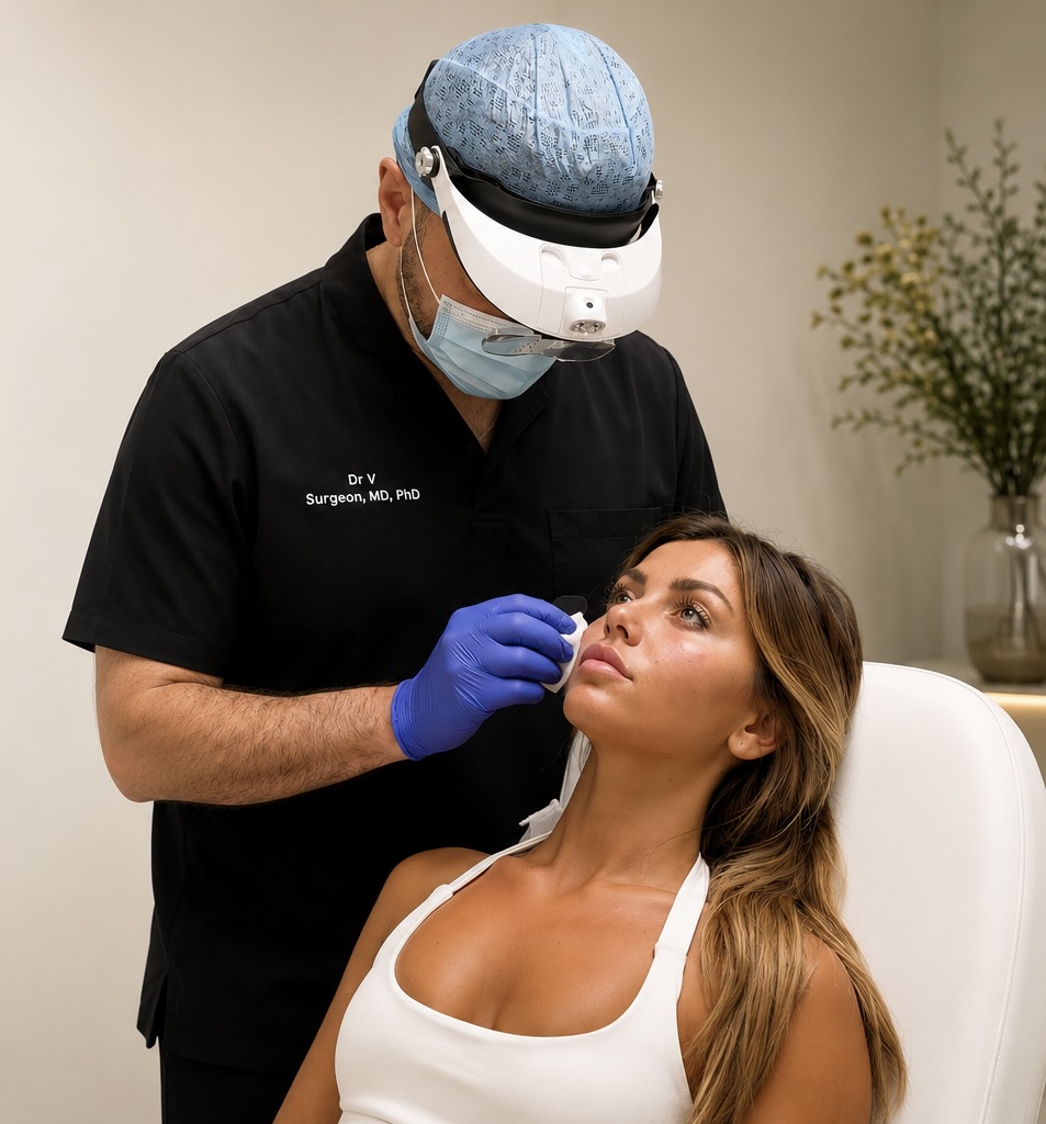 Doctor-led skin assessment during a private skin rejuvenation consultation at Dr Vahe Clinic in Chelsea.